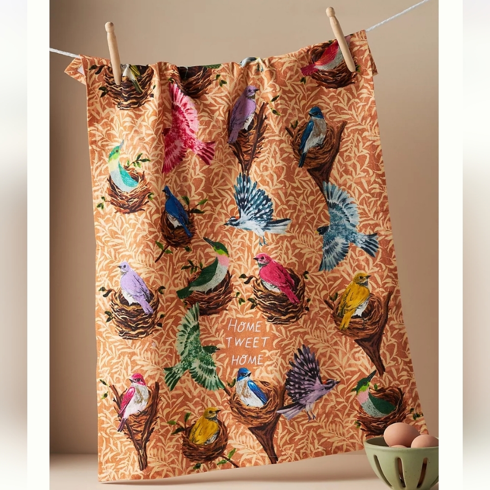 Anthropologie Home Tweet Home Cotton Dish Towel - multi-colored